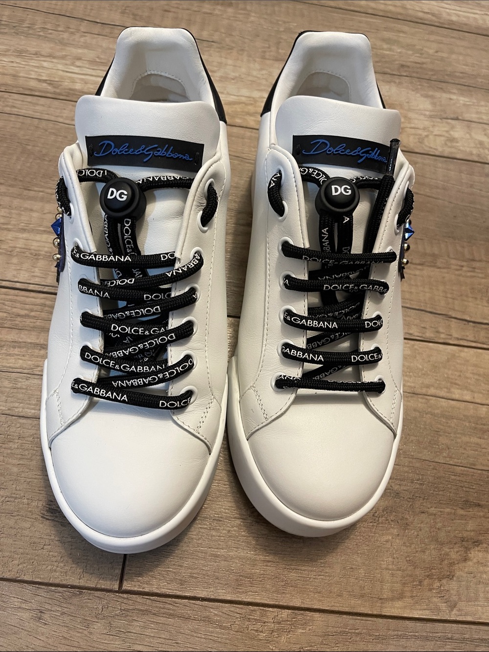 Dolce & Gabbana White Leather women Sneakers with Black Logo Laces